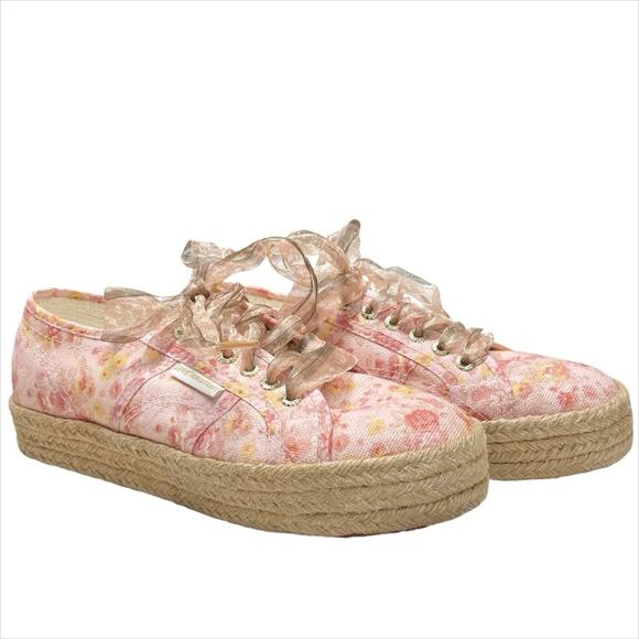 SUPERGA x LOVESHACKFANCY 2730 Espadrille Sneakers in Floral Tokyo Pink Size 8.5 - Picture 1 of 12
